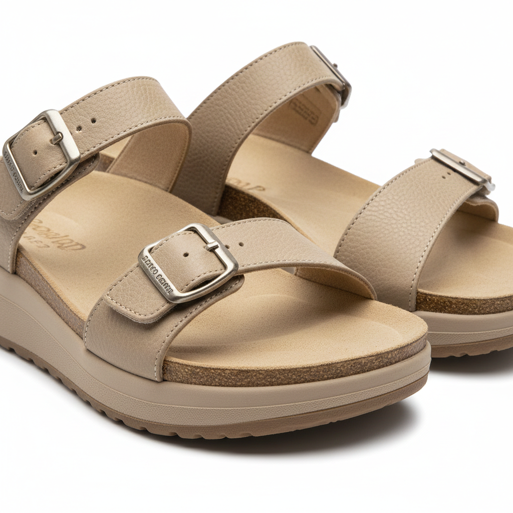 Close-up of comfortable arch support sandals designed for walking all day