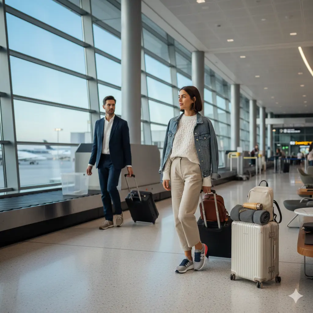 Common Projects B-Ball Low sneakers styled for business airport travel