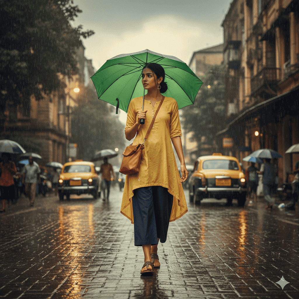 Woman wearing cropped culottes and short kurta styled for monsoon travel outfits in India