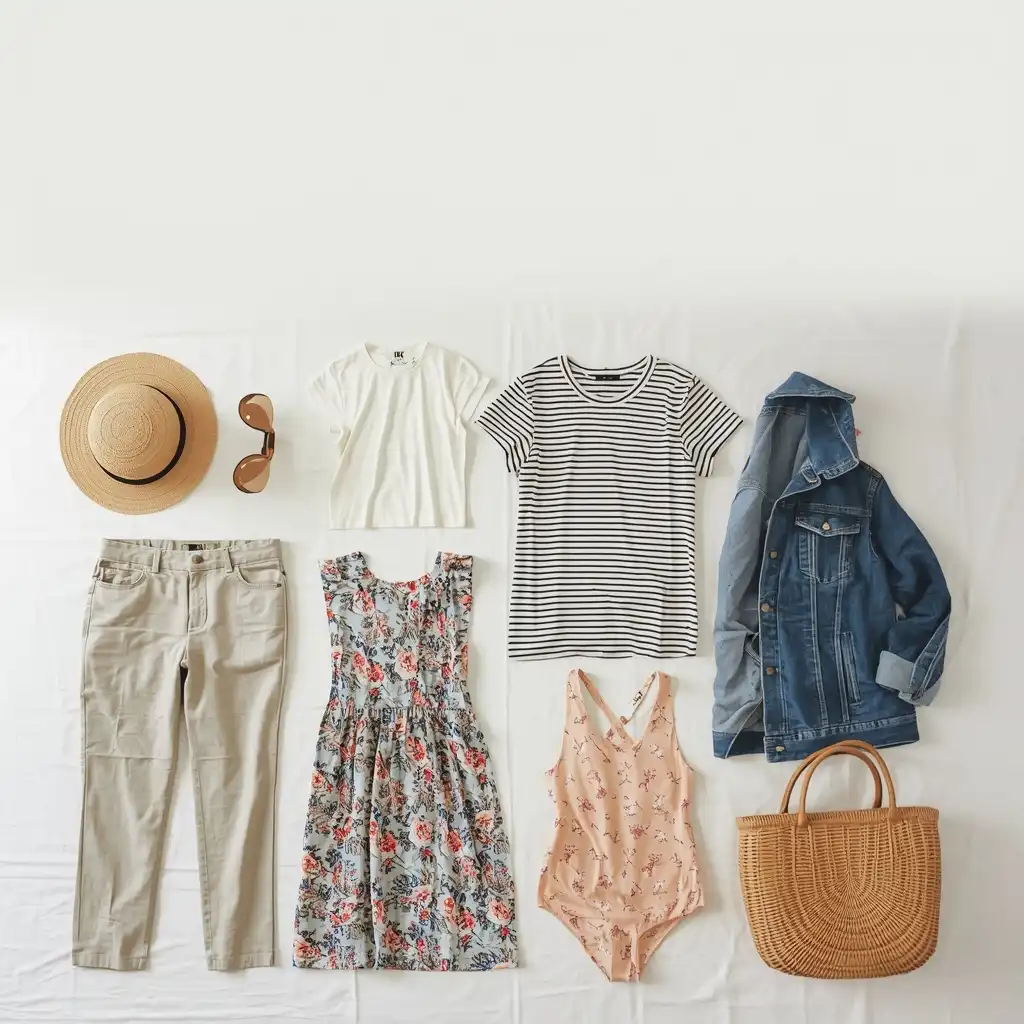 10-piece capsule wardrobe for Instagram travel content — flat lay packing guide