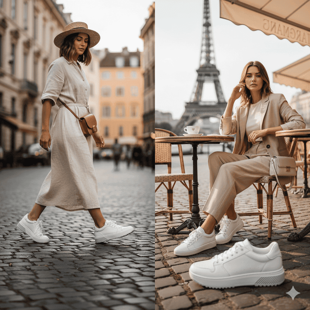 Stylish leather sneakers ideal as best walking shoes for Europe travel