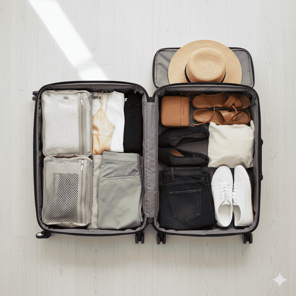 Sustainable fabrics like linen and Tencel used in a Summer Travel Capsule Wardrobe for Women