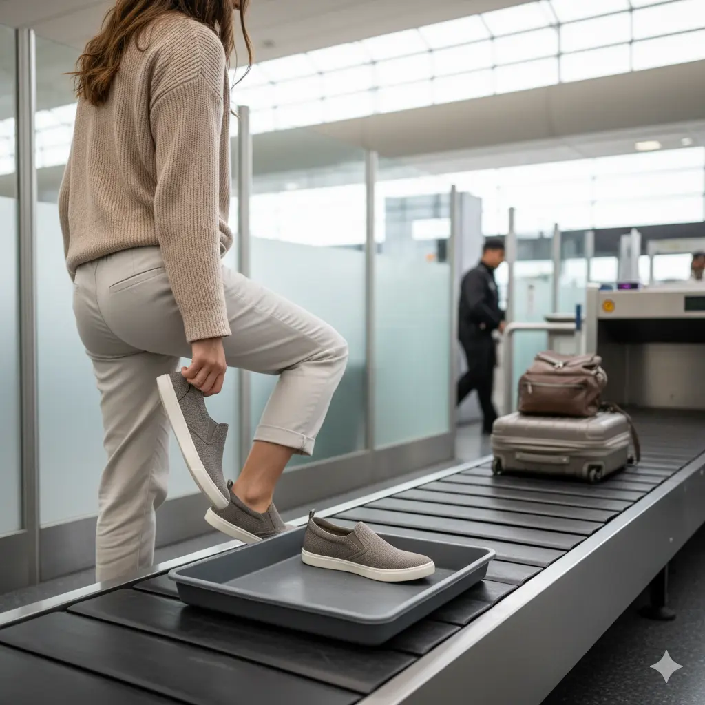 Vessi Cityscape slip-on sneakers at airport security for easy removal