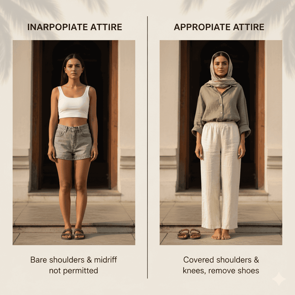 Inappropriate vs appropriate clothing for women in Thai temples