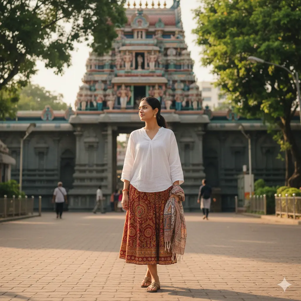 What to wear in Singapore when visiting temples with modest clothing covering shoulders and knees.