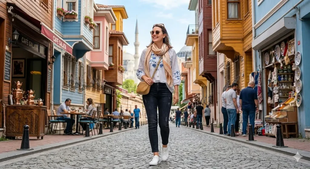 What to Wear in Turkey for Female Tourists exploring Istanbul streets
