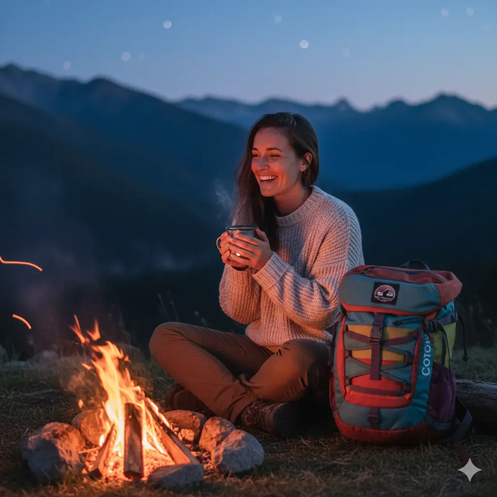 Cotopaxi Allpa travel backpack for women in colorful adventure-ready design on mountain trail.