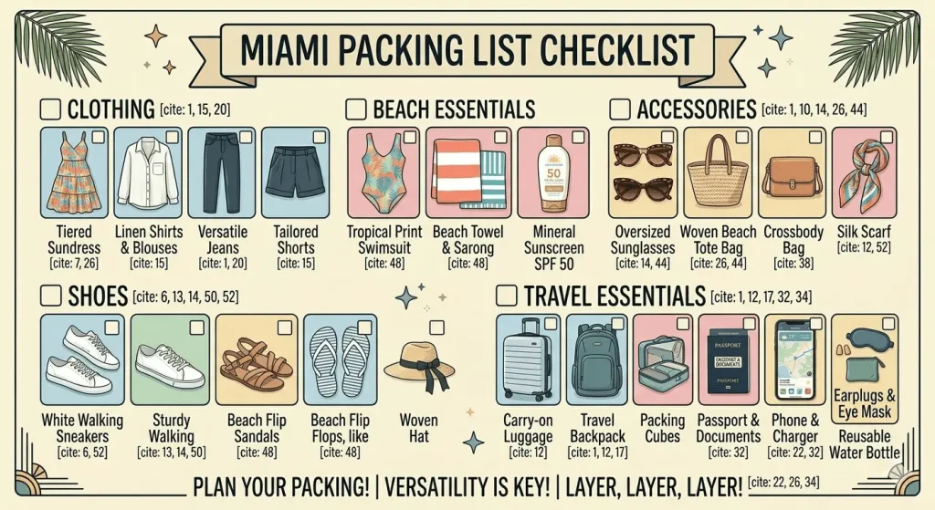 Ultimate Miami packing list checklist for beach vacation