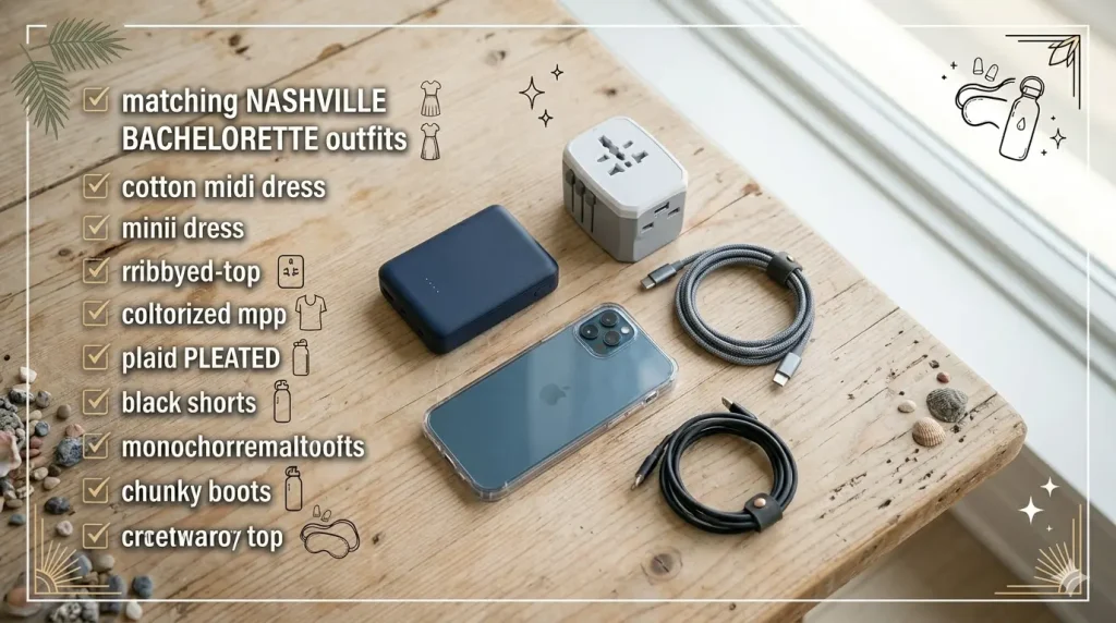 international travel electronics including adapter and power bank for packing list