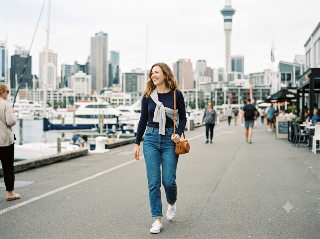 Casual city outfit for exploring Auckland in spring