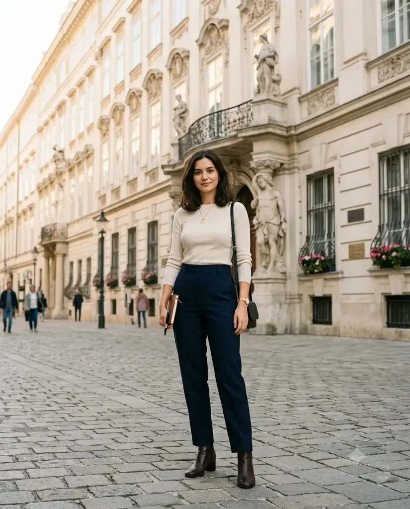 Tailored smart-casual outfit for Vienna in May