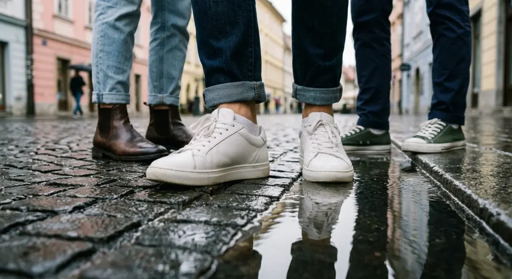 Best shoes for Ljubljana wet cobblestones in September rain