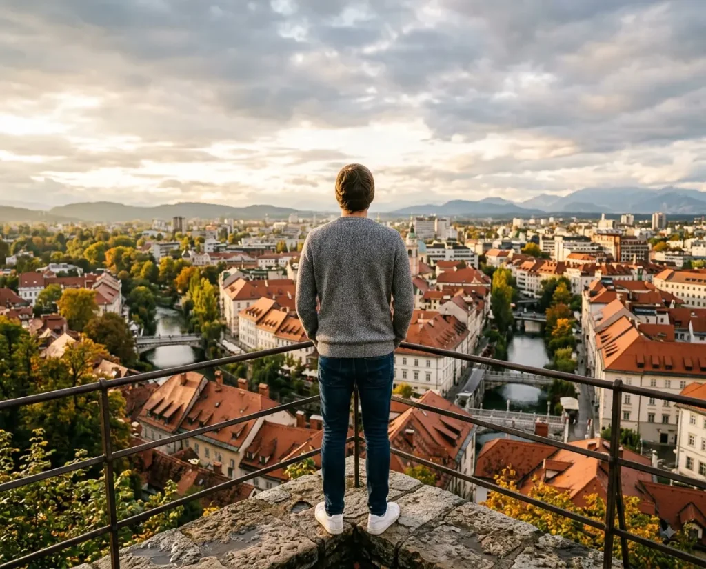 Layered outfit for Ljubljana Castle viewpoint in September